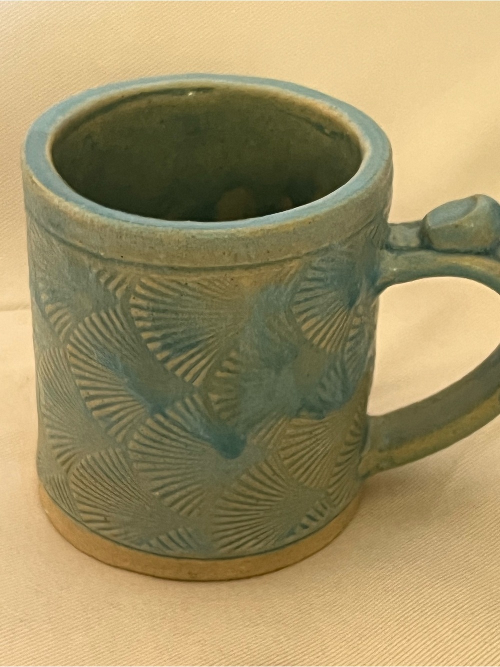 Glass Artist and Potter Rick Strini Mug Turquoise Fan Pattern Maui HI